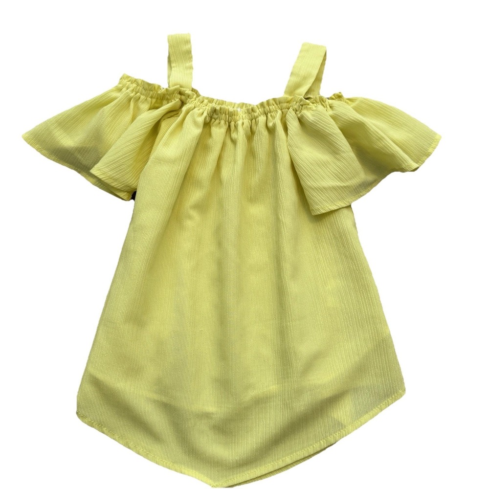 One Step Up Cold Shoulder Top Girls Size S 7/8 Yellow Ruffle Handkerchief Hem